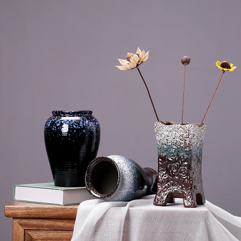 

Black Vintage Hydroponic Grand Vase Design Ceramic Decorative Flower Pots Plants Livingroom Vaso Decorativo Decoration Table Art