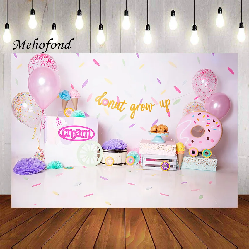 

Фон для фотосъемки Mehofond мороженое розовые воздушные шары пончик растущая Девушка торт на 1-й День рождения разбивать Фотостудия
