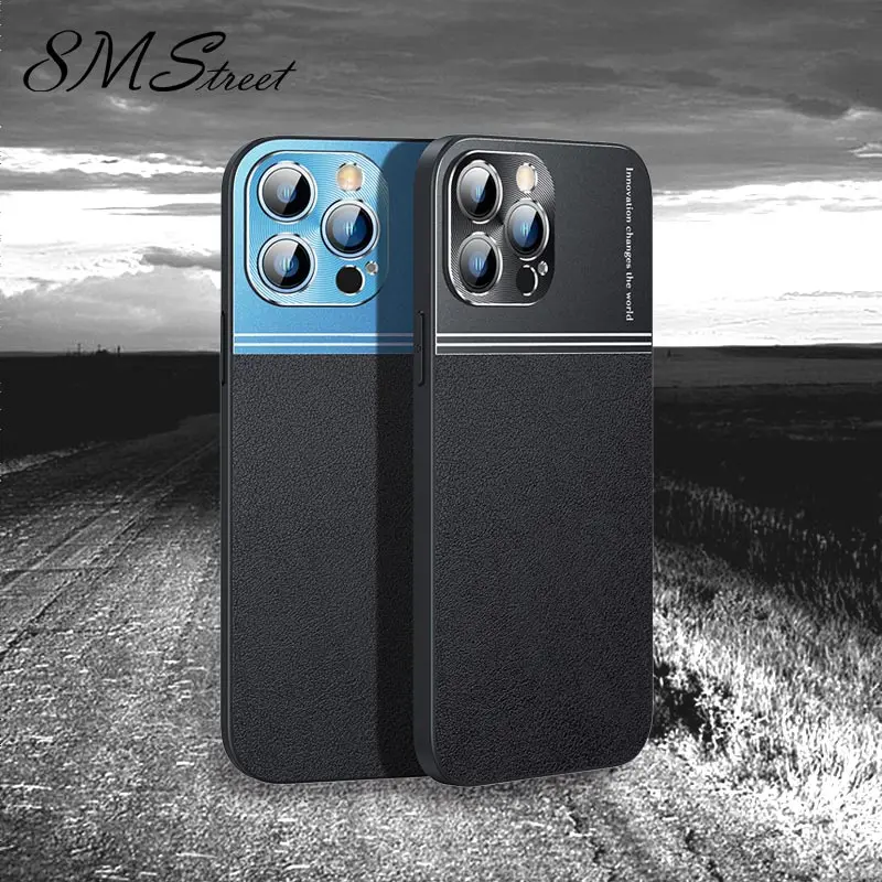 Роскошные Чехлы для iPhon 12 13 Pro Max кожаный матовый металлический чехол IPhone