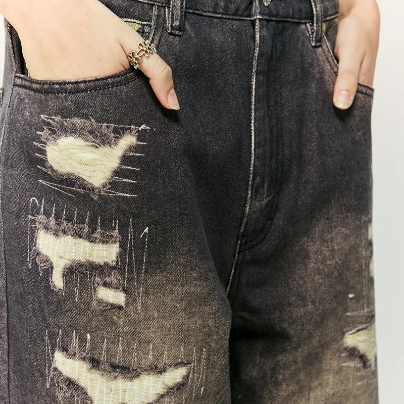 Мужские джинсы с цифровым принтом и усами осень-зима новые уличные свободные
