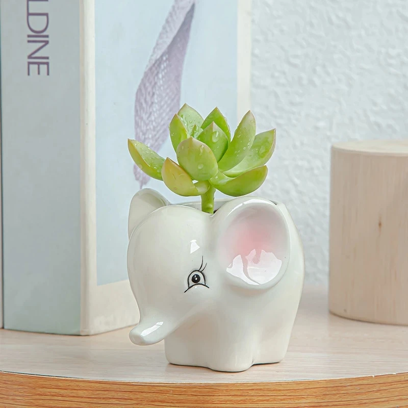 Nordic New Style Ceramic Animal Flower Pot Cartoon Zebra Sheep Cow Head Mini Pot Succulents Plants Bonsai Pots Home Decoration images - 6