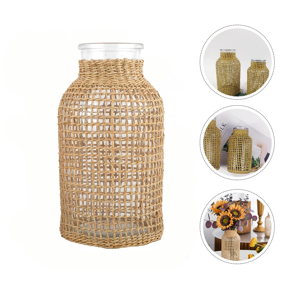 

Vase Flowerpot Vases Seagrass Wickerrattan Woven Container Decorative Planter Farmhouse Transparent Rustic Bottle Dryarrangement