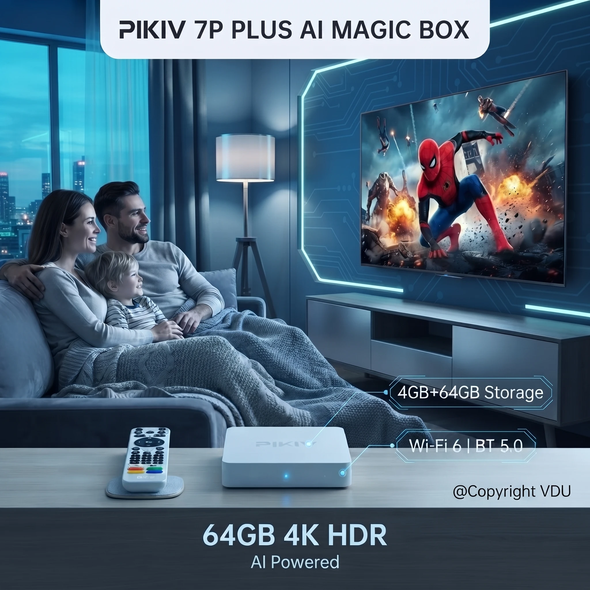 Фото Оригинальный PIKIV 7P PLUS AI Magic Box 64 ГБ 4K HDR с ИИ, 4 ГБ+64 ГБ, большой объем памяти, Wi-Fi 6 |   Пульт дистанционного управления с голосовым управлением для Smart TV Box BT 5.0 №1