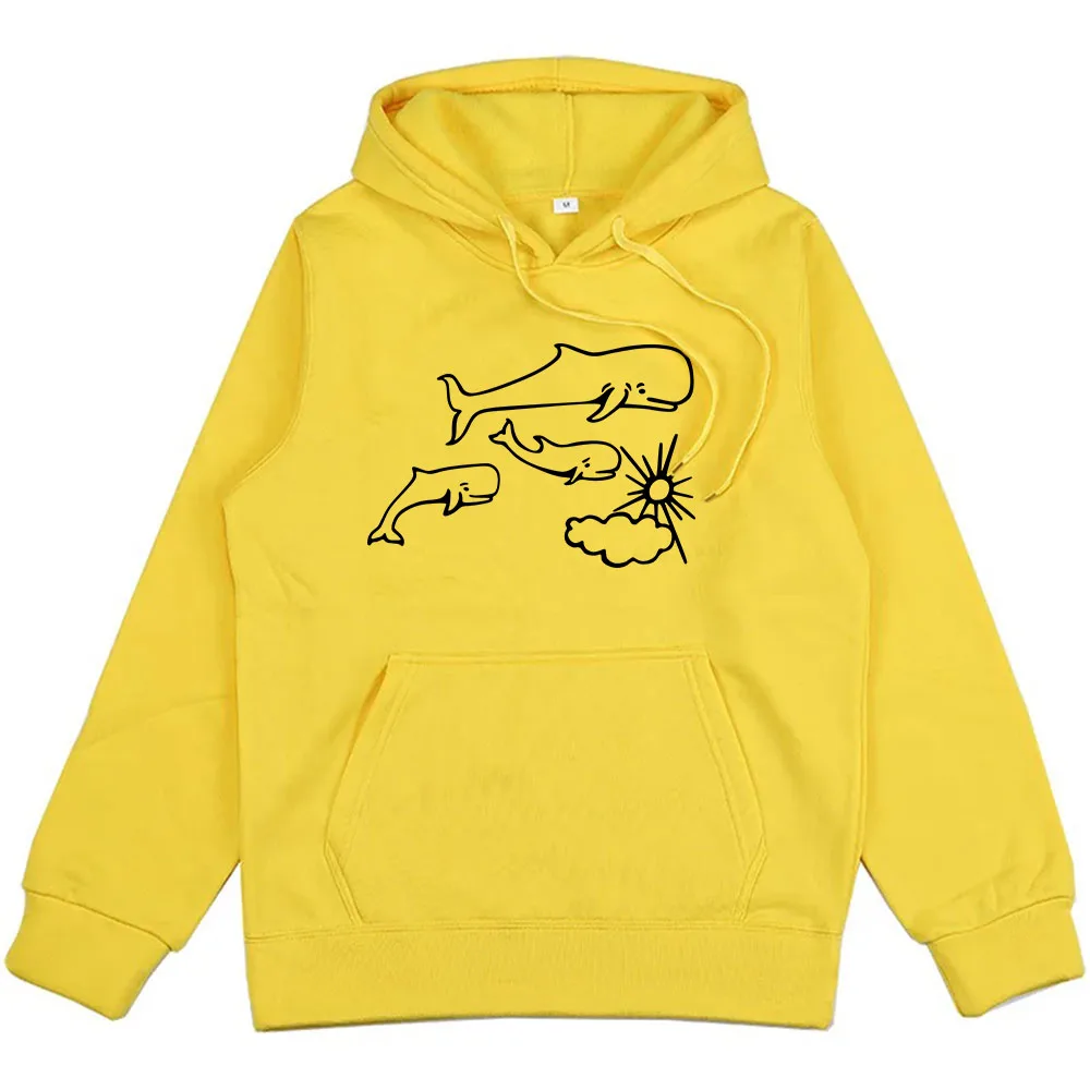 Мужской/женский пуловер с капюшоном принтом в виде Кита и солнца