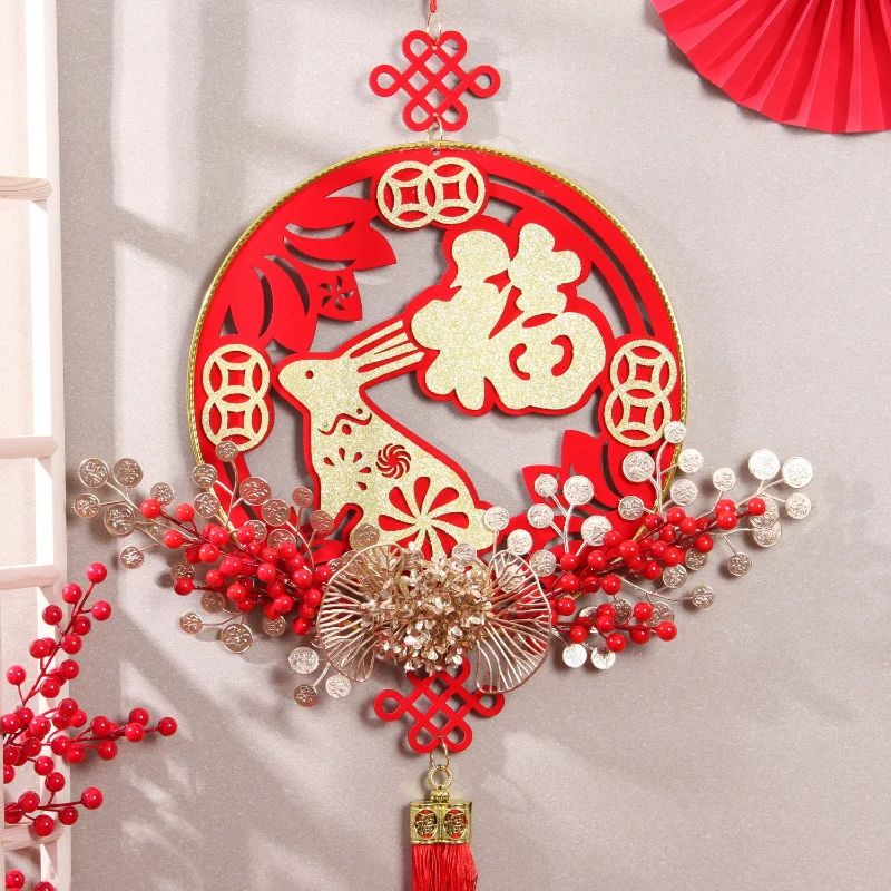 

Chinese New Year 2023 Rabbit Decoration Spring Festival Honghuaguo 3D Fu Zi Pendant Living Door Hanging Decoration Chinese Knot