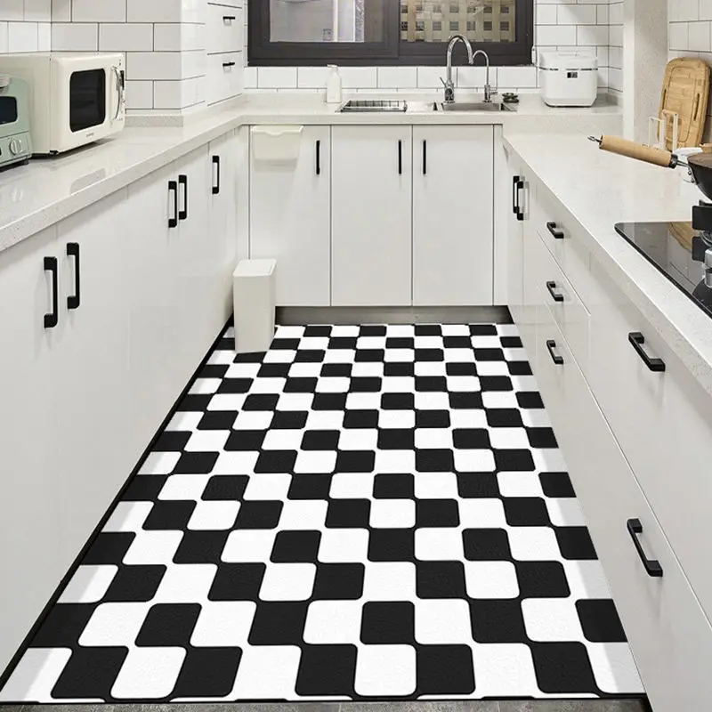 

Nordic Style PVC Leather Kitchen Oil-proof Floor Mat Easy-to-clean Non-slip Carpet for Living Room Thickened Washable Large Rug