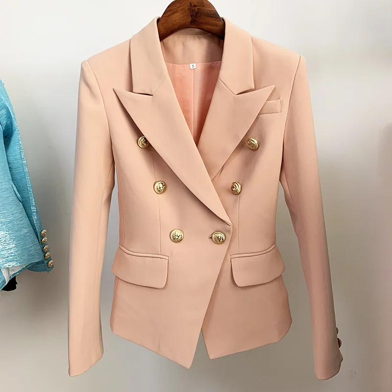 Nude Pink Blazer Women 2022 New Female Jackets Coat Fashion Metal Double Breasted Buttons Slim Suit Business Women's Blazers