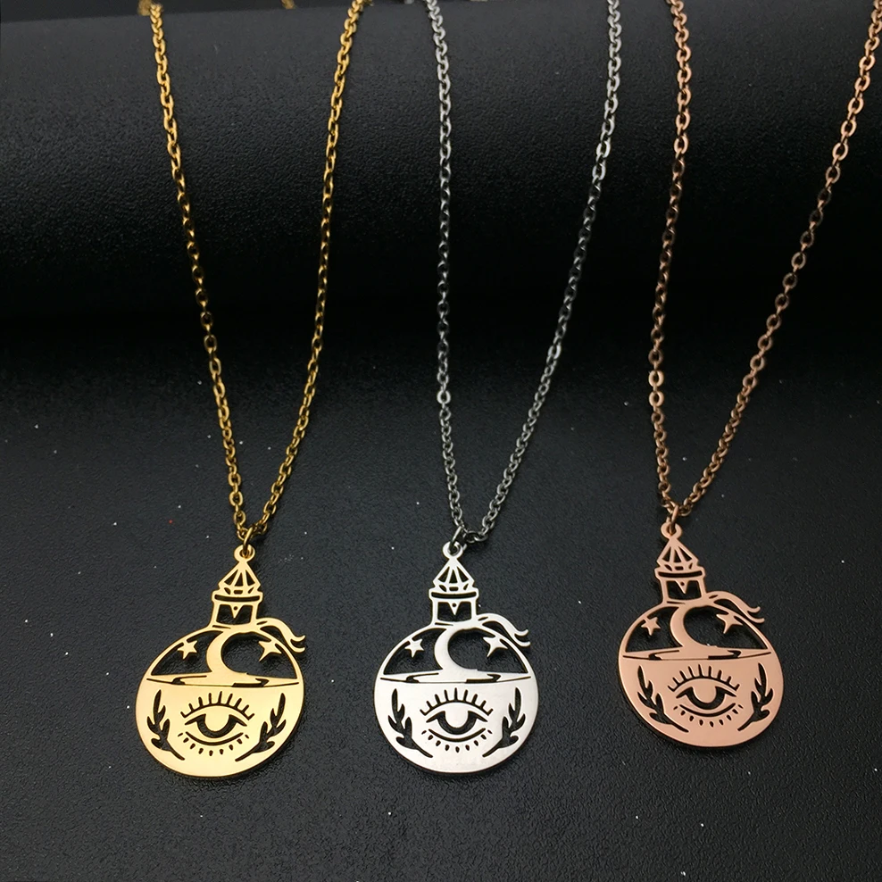 

Stainless Steel Magic Bottle Charm Necklace Laser Cut Long Necklaces Jewelry for Female YP8754