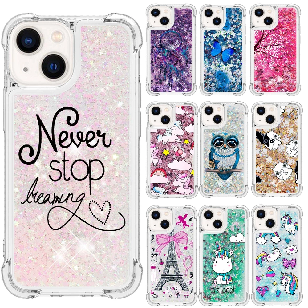 3D Блестящий чехол для iPhone 15 14 13 12 11 Pro Max чехлы с милым единорогом бабочкой