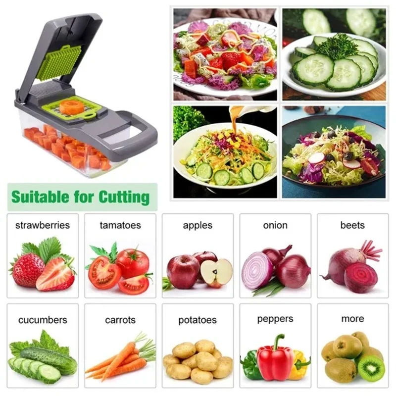 Vegetable Chopper 11-in-1 Veggie Choppers Spiralizer Vegetable Slicer Food Choppers with Container Fruit Dicer for Onion Potato images - 6