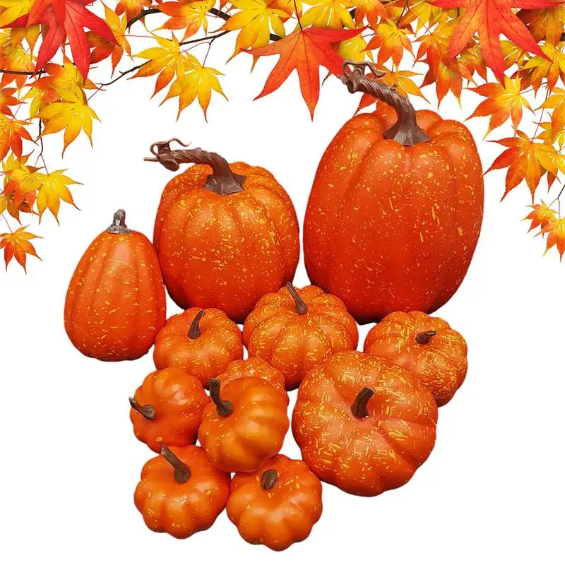 

12Pcs Artificial Pumpkins Fall Harvest Simulation Pumpkins Farmhouse Rustic Orange Pumpkins Assorted Size Fake Fruit Home Decor