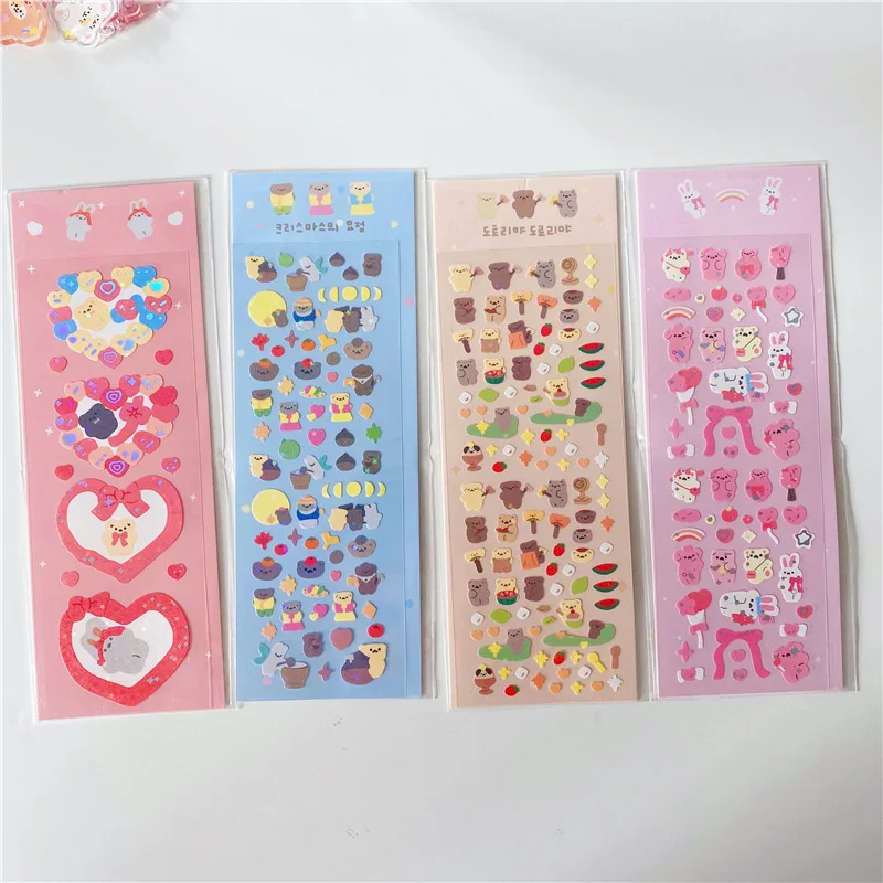 

1Pcs Korean Laser Bear Love Box Cartoon Bunny Sticker For Scrapbook DIY Kids Sticker for Phone Journal Calender Children Gift
