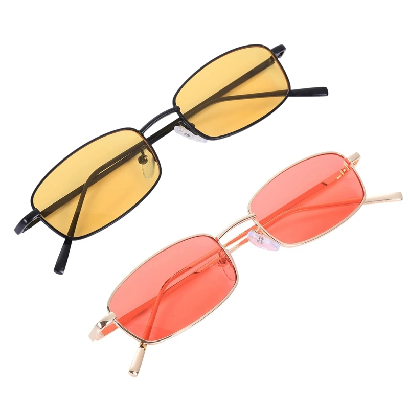

2 пары солнцезащитных очков, женские и мужские прямоугольные очки, маленькие солнцезащитные очки в ретро стиле, женские очки S8004, Золотая и черная оправа
