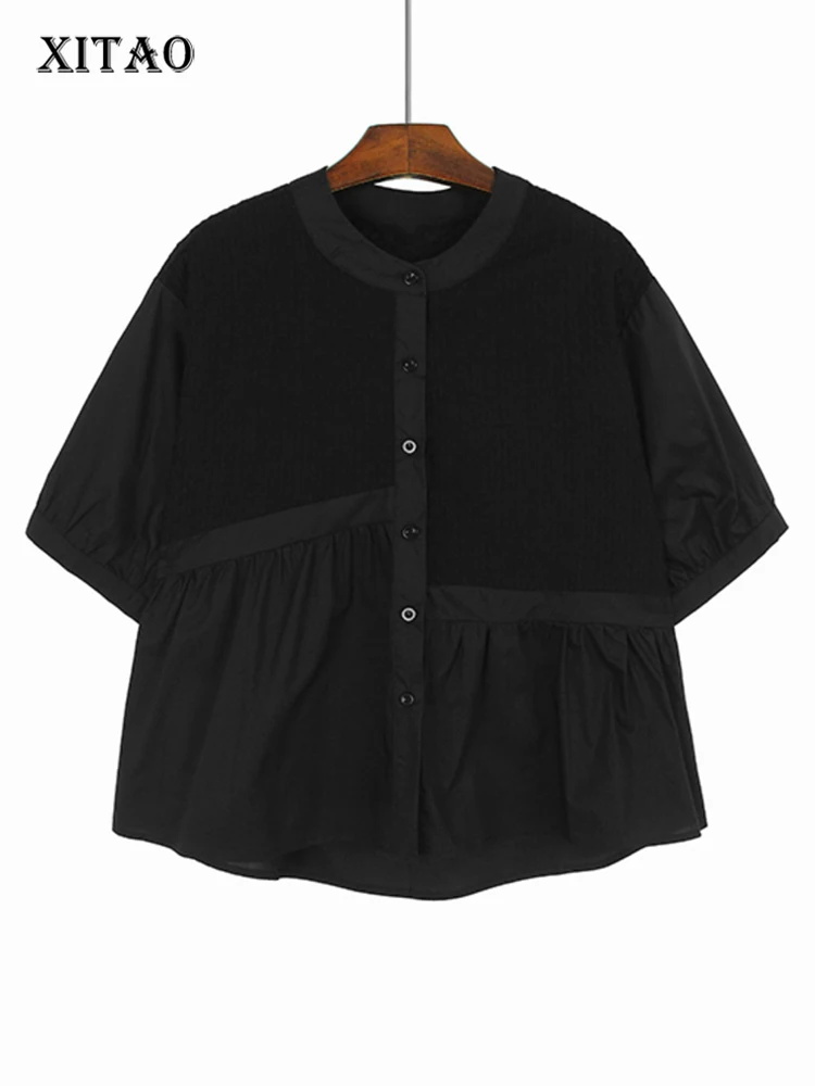 

Женская Асимметричная рубашка XITAO, свободная однотонная Повседневная рубашка с коротким рукавом, летняя универсальная рубашка HQQ0834