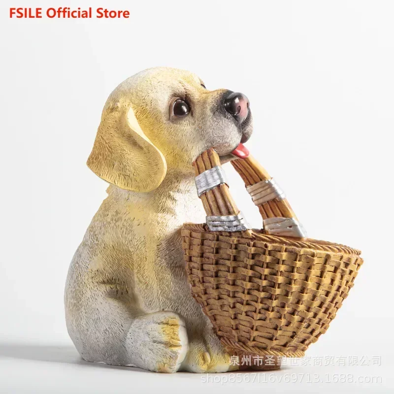 

FSILE Modern Creative Home Decoration Ornaments Living Room Entrance TV Wine Cabinet Desktop Set Cute Pet Dog Storage Box