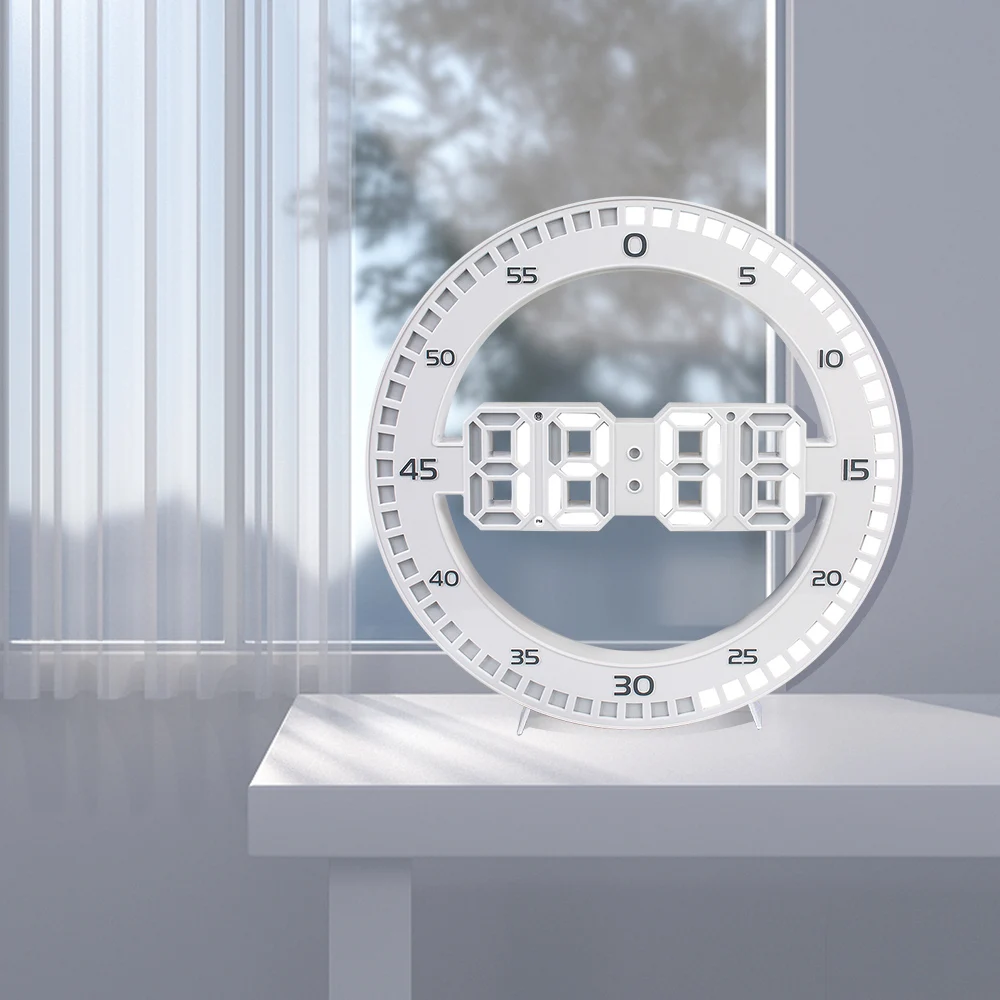 

Светящиеся Настенные часы-будильник с календарем, термометром, бесшумные круглые цифровые часы 3D для украшения гостиной и дома