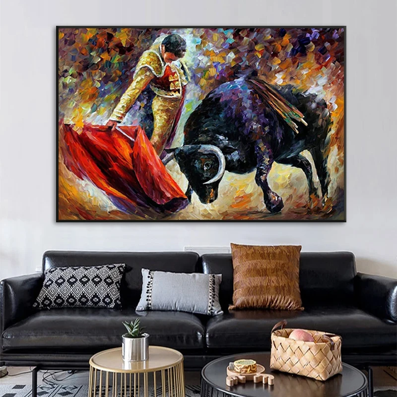 Бегущий бык холст постер классический испанский бычий картина маслом дикий