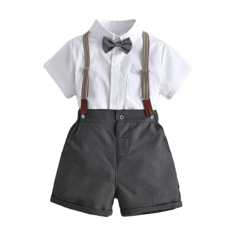 

LZH Children's Day Costume Festival Baby Clothing 2022 Summer New Boys Shirt Straps Shorts Gentleman Suits Baby Boy Clothes Sets