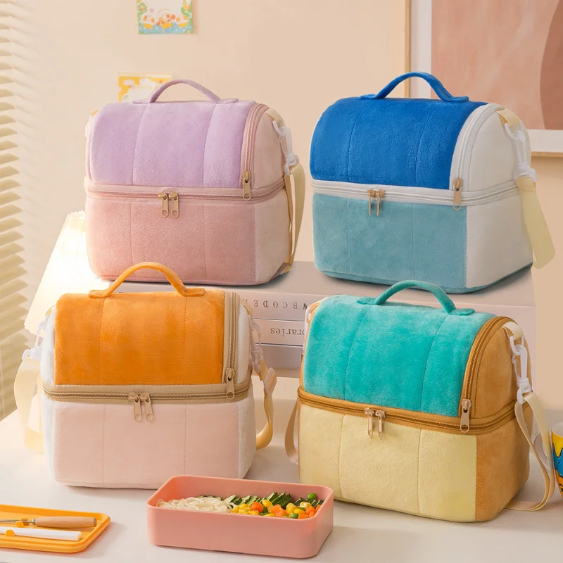 

Flannelette Toast Bento Bag Student Lunch Box Large Capacity Extra Thick Insulated Lunch Box Picnic Portable Storage Bag
