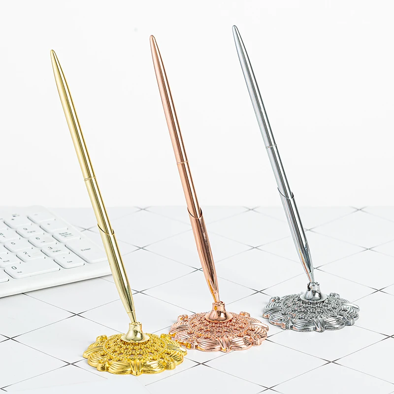 

Изысканные письменные гелевые ручки, металлическая шариковая ручка с алмазным рисунком, 1,0 мм, стержни для гостиничного банка, перо для передней подписи, розовое золото/серебро