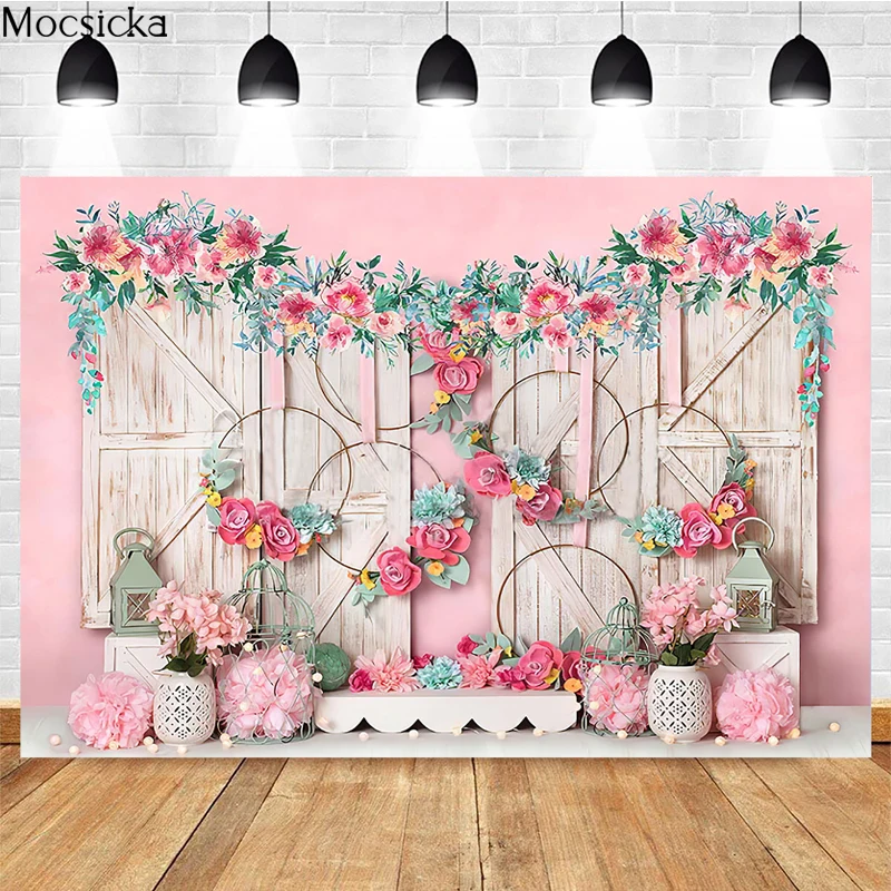 

Wooden Door Photography Background Baby Shower Photo Backdrop Children Portrait Party Decoration Studio Professional Photo Props