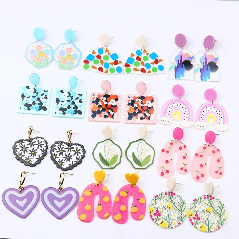 Модные цветные акриловые серьги Donarsei с ярким принтом для женщин, корейские геометрические серьги ярких цветов, подарок Модные цветные акриловые серьги Donarsei с ярким принтом для женщин, корейские геометрические серьги ярких цветов, подарок
