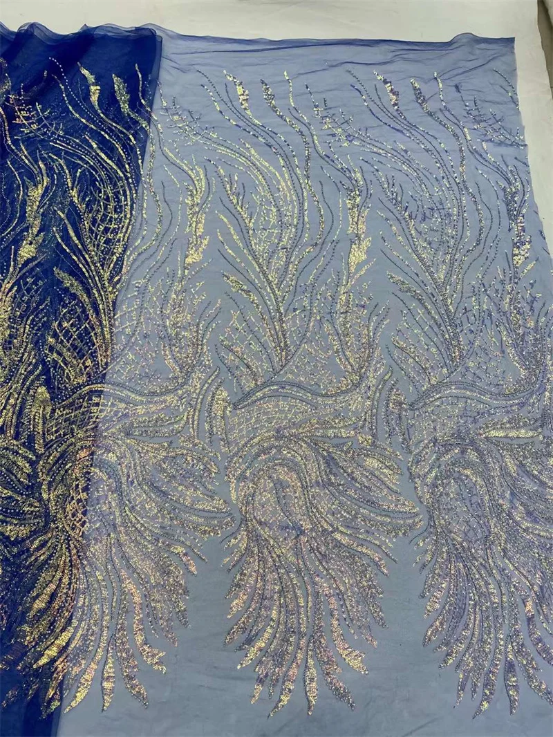 Нежная золотистая французская кружевная ткань с жемчугом и блестками Тюлевая