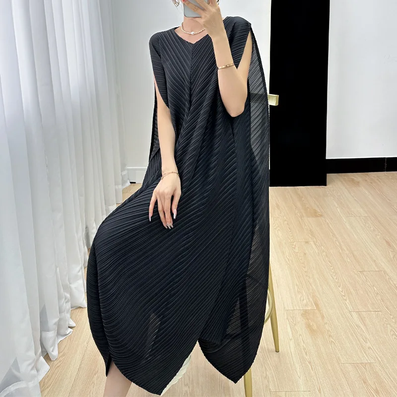 Женское платье миаке без рукавов свободное плиссированное с V-образным вырезом