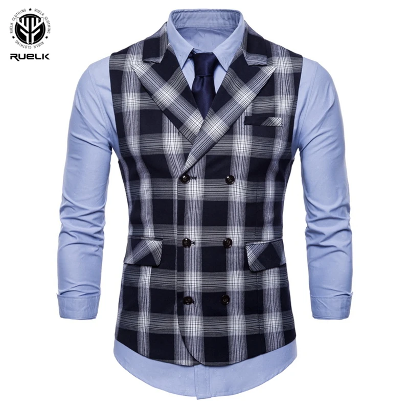 RUELK 2020 весна и осень мужской модный брендовый костюм клетчатый жилет куртка