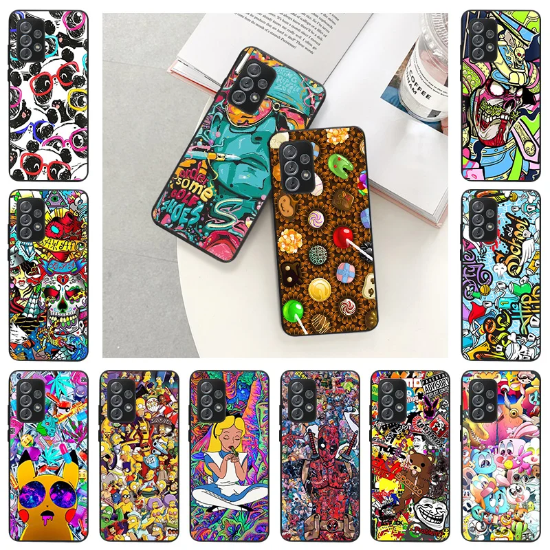 

Cartoon Graffiti Sticker Cute Phone Case For Samsung A73 A53 A33 A13 A23 A22 5G A52 A72 A32 A42 A71 A51 A41 A31 A21S A12 A11 S9