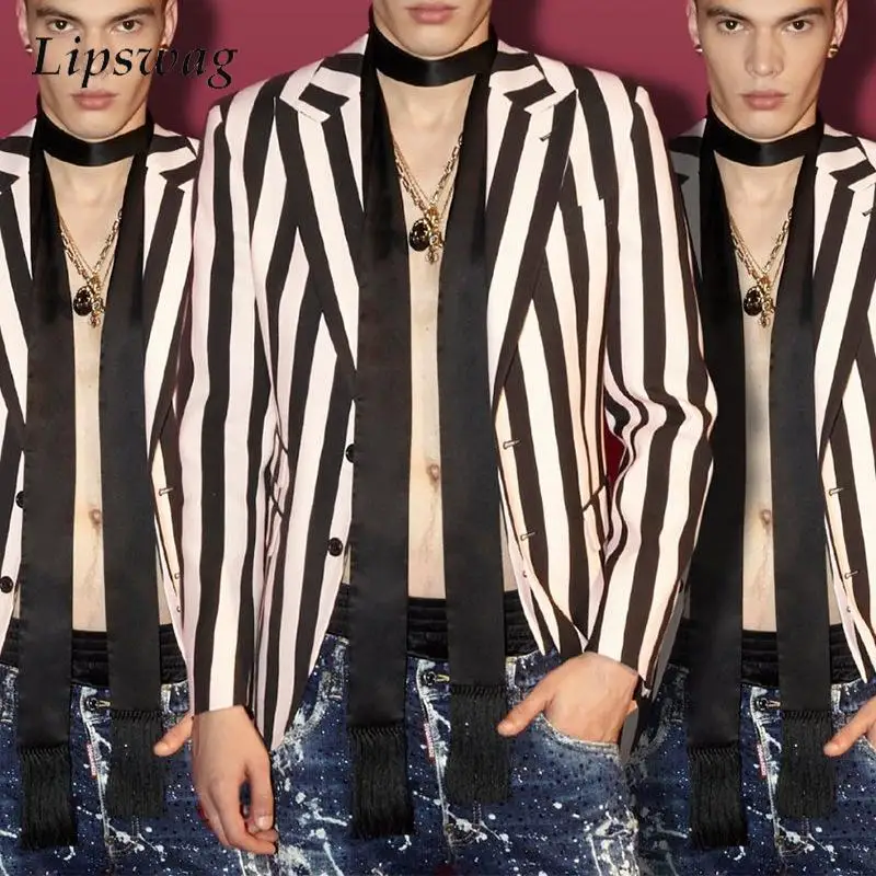 

Уличная одежда, мужские трендовые пиджаки, Осенние винтажные полосатые с длинным рукавом, облегающая верхняя одежда, мужская одежда, Y2K стильная куртка