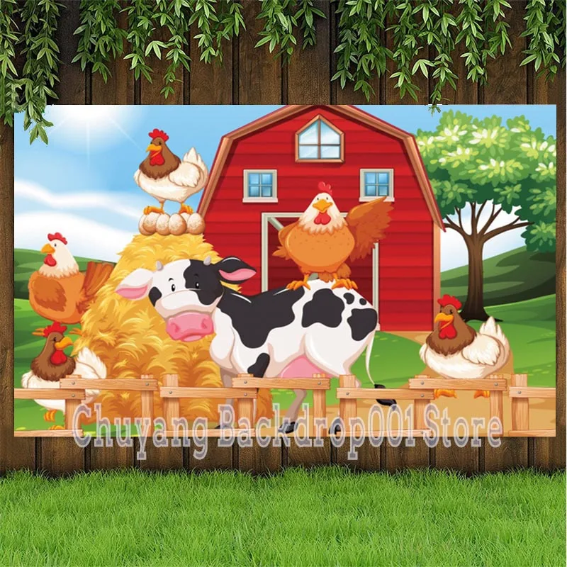 Farm Themed Baby Birthday Backdrop Barn Cartoon Animals Children Birthday Party Background Decorations Farm Cake Smash Props