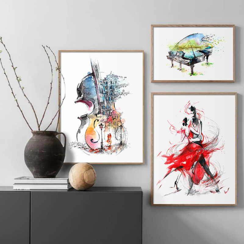 

Crazy Music Canvas Painting Guitar Piano Dance Couple Posters and Prints Abstract Wall Art Pictures for Living Room Home Decor