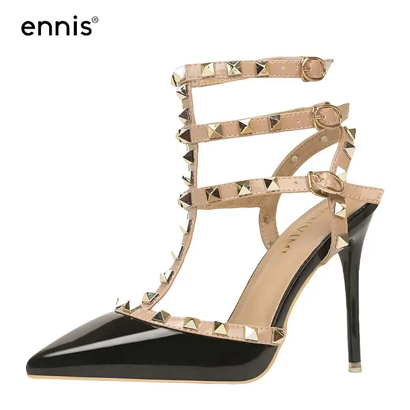 

ENNIS Women's High Heels Sexy Stiletto Pumps Shoes Pointed Toe Slingbacks Summer Sandals Shoes Patent Leather Party Heels E264