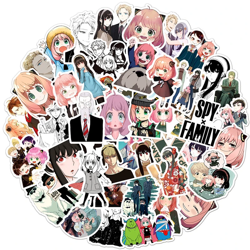

Anime Spy×Family Cosplay Stickers 50Pcs DIY Waterproof Sticker Skateboard Laptop Luggage Cartoon Decals For Adult Kids Gift Toy