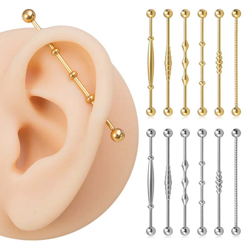 1pc Industrial Piercing Barbell Cartilage Earring Long Ear Stud Helix Surgical Steel Scaffold Bar for Women Men Body Jewelry 16G