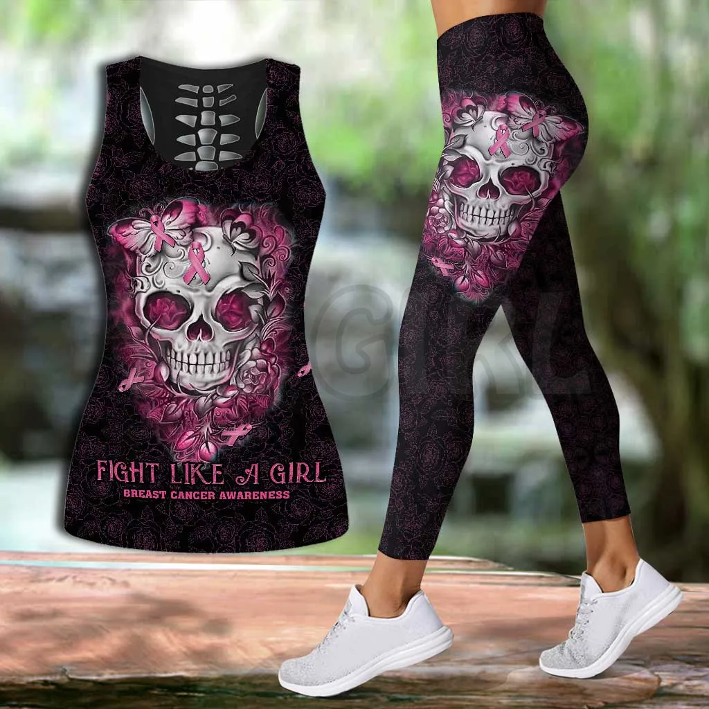 Breast Cancer Awareness  3D Printed Tank Top+Legging Combo Outfit Yoga Fitness Legging Women