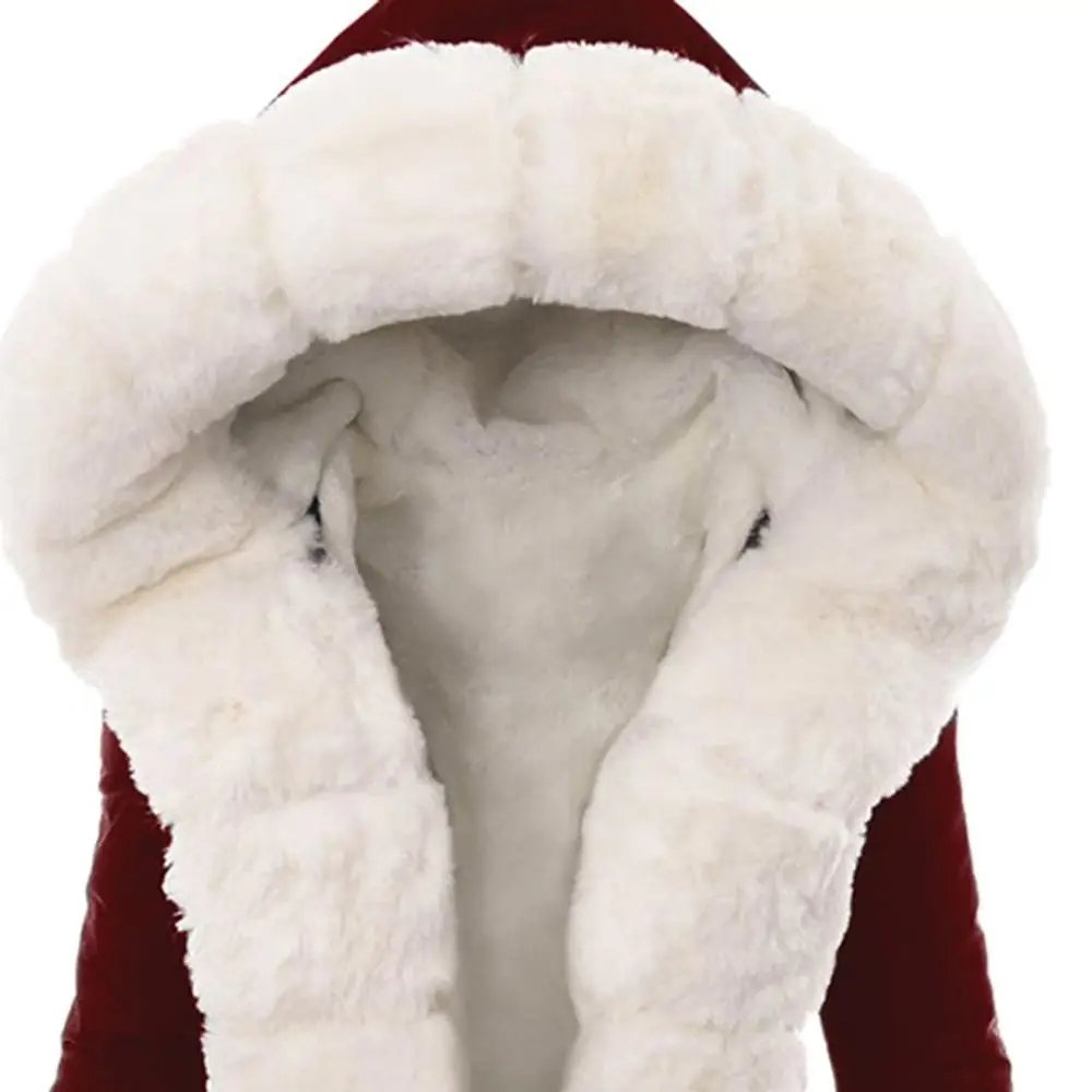 ZITY Womens Hooded Faux Fur Coat Plus Size Ladies Fur Lining Coat Womens Winter Warm Thick Long Jacket Hooded Overcoat S-XXXL