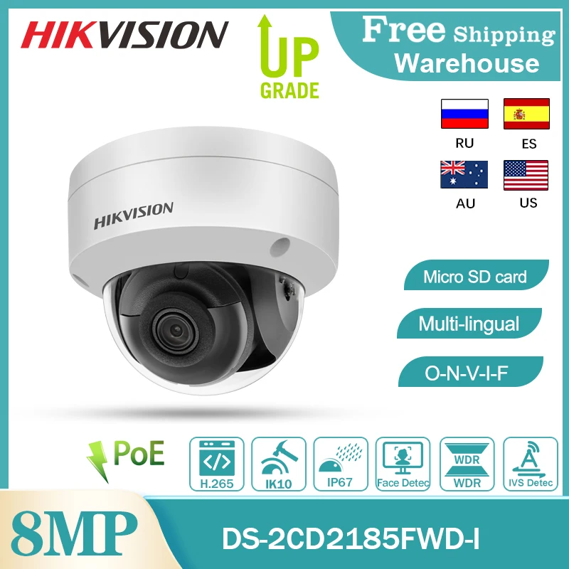 

Hikvision 8MP IP Камера DS-2CD2185FWD-I H265 + POE SD карты IK10 IP67 Распознавание лиц CCTV Мини Открытый безопасности купольная камера видео Камера