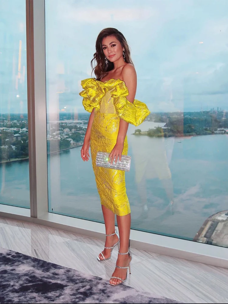 

Kleezy 2022 New Fashion eliya Women's Sexy V-Neck Off shoulder Backless Midi Split Jacquard Dress Elegant Party Club Dresses