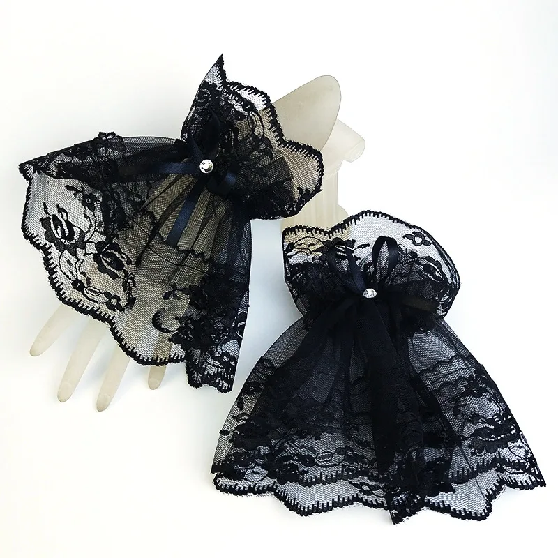 

Lolita Ruffle Lace False Sleeves Detachable Cuffs Sweater Steampunk Wrist Horn Cuff Mesh Lace Gloves for Wedding Party Dropship