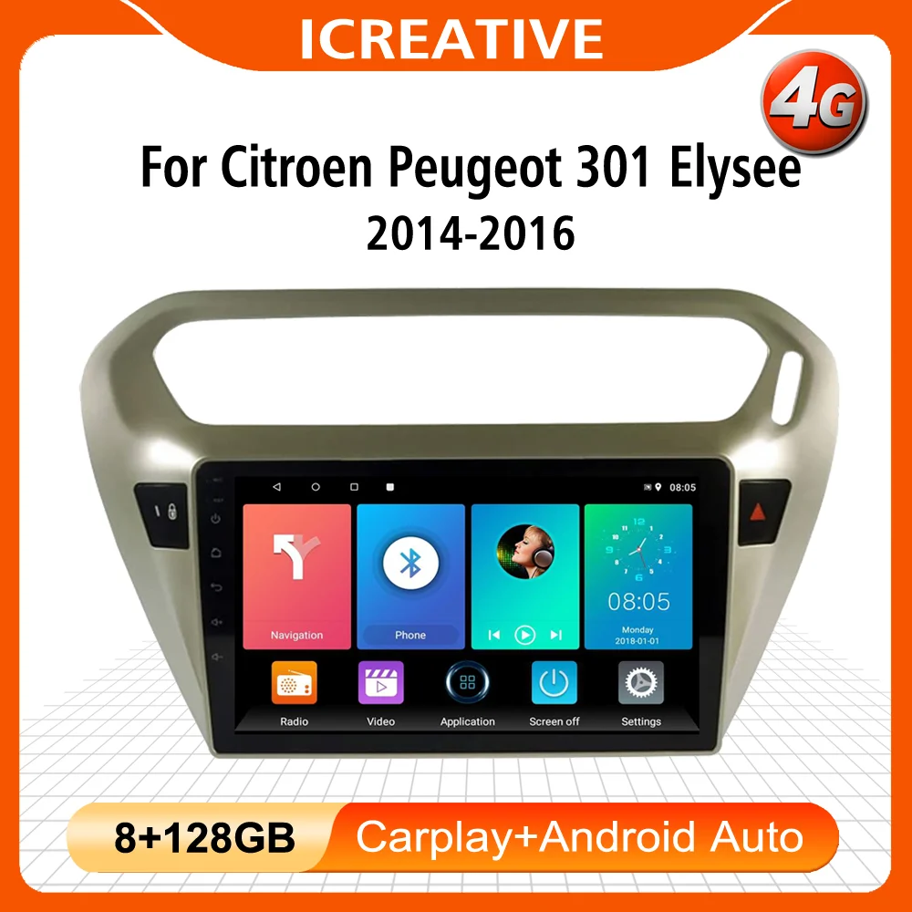 

2 Din 9" Android 4G Carplay Car Radio For Peugeot 301 Citroen Elysee 2014-2016 WIFI GPS Navigation FM Bluetooth Stereo Head Unit