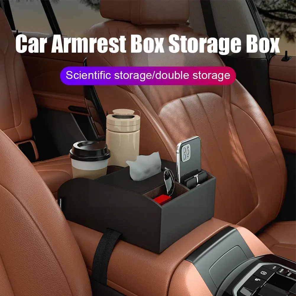 

Автомобильный ящик для хранения, многофункциональный подлокотник, органайзер для салона автомобиля, аксессуары для хранения и поддержания порядка, подставка для телефона с салфетками, держатель для напитков J7k4