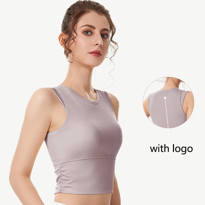

Ladies With Logo Yoga Top Summer High Waist Show Navel Cord Chest Pad Fitness Sleeveless Shirt Skinny Seamless Sports Tank Top