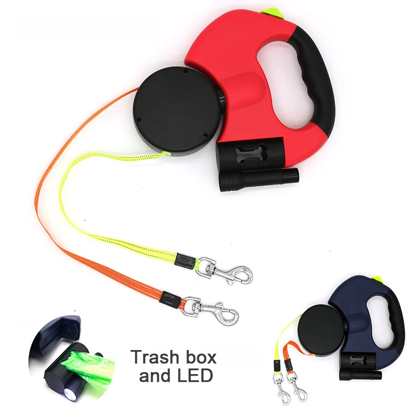Двойная веревка для собак выдвижная рулетка с фонариком мешок отходов прогулок
