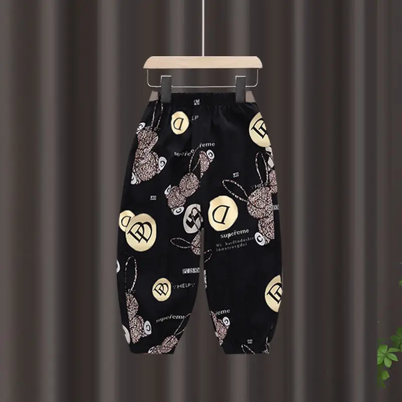 

Летние тонкие детские хлопковые шелковые шаровары для мальчиков и девочек, свободные спортивные брюки