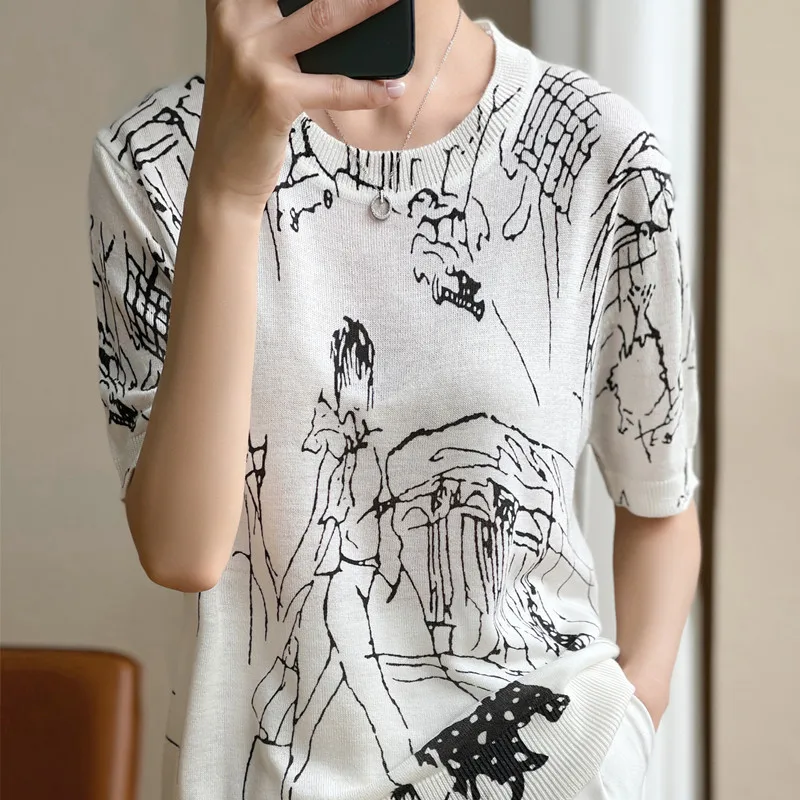 

Summer Hot Sale Women's Top T-Shirt Loose and Comfortable Short Sleeve Knit Thin Section 100% Cotton T-Shirt O-Neck Pullover