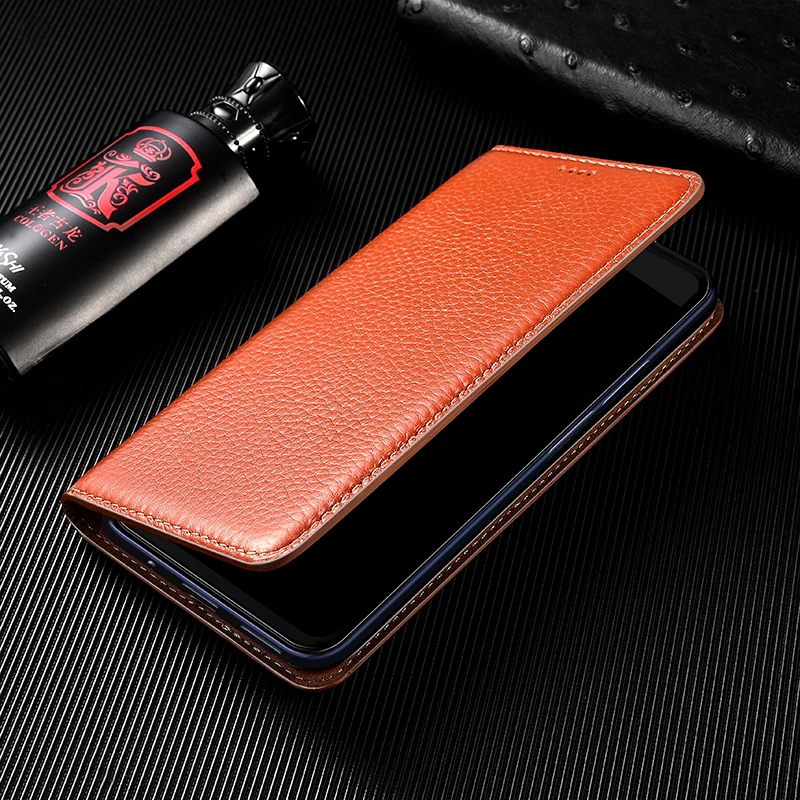 lychee pattern genuine leather case for infinix hot 9 10 10i 10t 10s nfc 11 11s play pro phone cowhide magnetic flip cover free global shipping