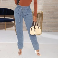 street style pants trendy elastic waist tie straight jeans women 2021 autumn and winter new fashion high waist womens trousers