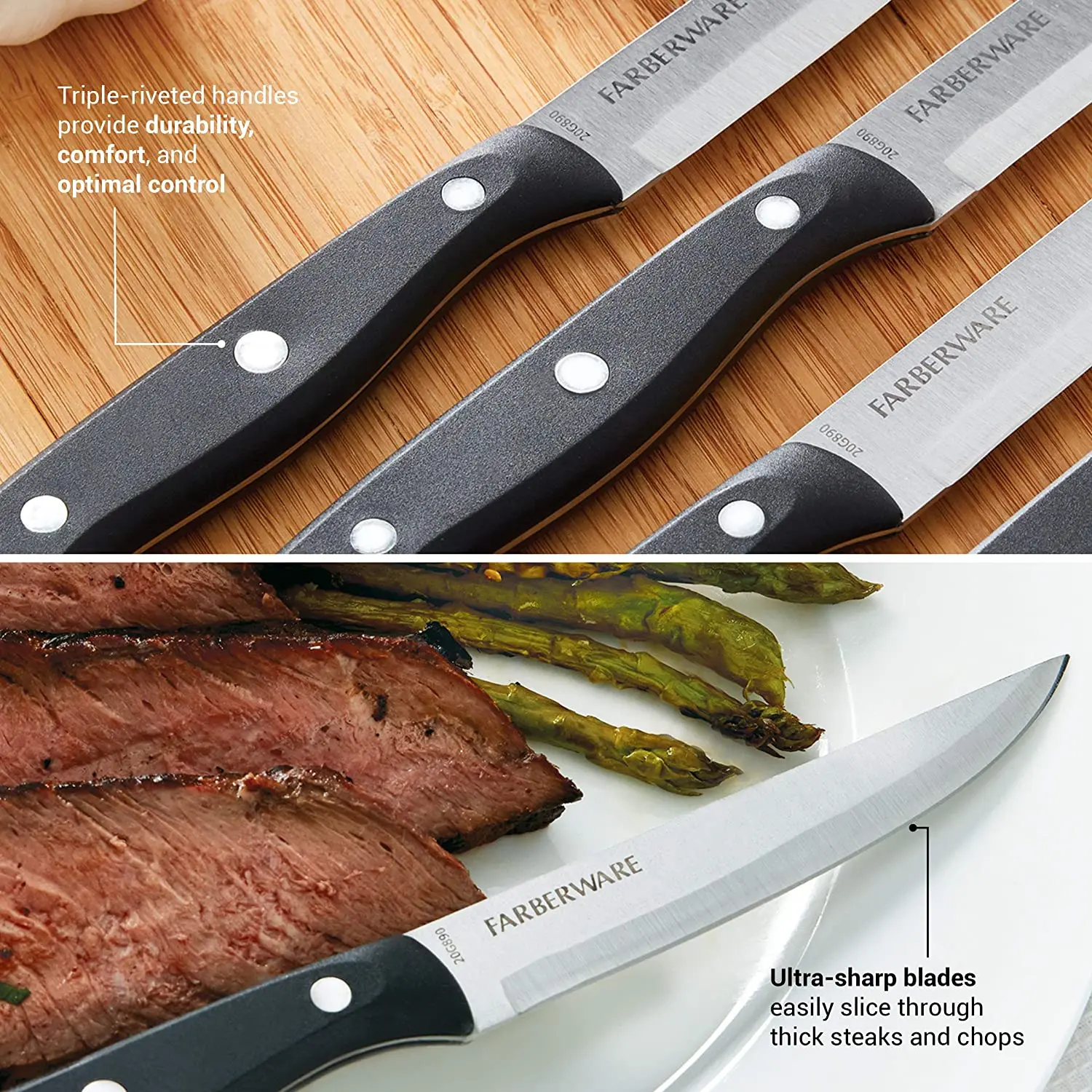 

High Carbon Stainless Steel Steak Knife Set with Triple Rivet, 4 Pieces, Cooking Set Boning Bread Meat Handle Kitchen Knives Acc
